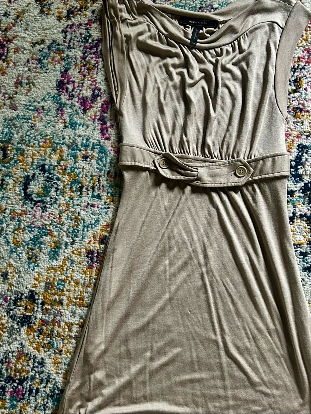 BCBG MAXAZRIA Tan Sleeveless Belted Jersey Dress